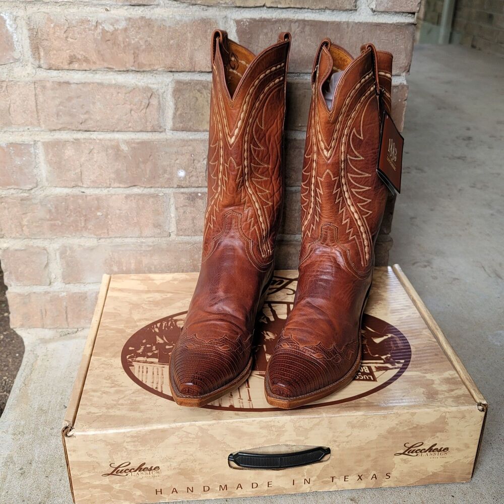 Lucchese 1883 NWT Men Calfskin Teju Lizard Wingtip Cowboy Boots Snip Toe 10.5 D